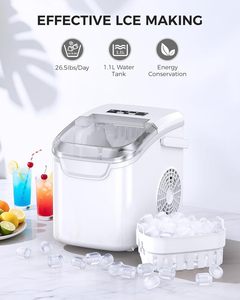 COWSAR Ice Maker Countertop, Portable Ice Machine with Self-Cleaning, 26.5 lbs/24Hrs, 8 Ice Cubes in 6 Mins, Ice Basket and Scoop, Ideal for Home, Kitchen, Bar, Camping - Image 3